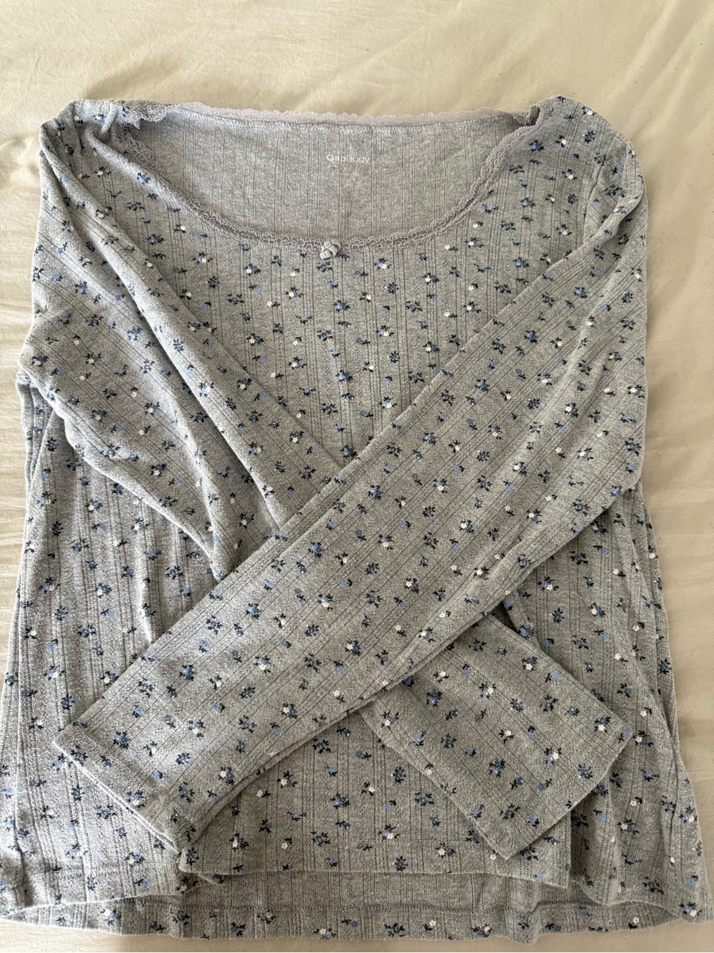 GapBody Gray Floral Rib‎ Knit Pajama Set XL Soft Lounge Sleepwear